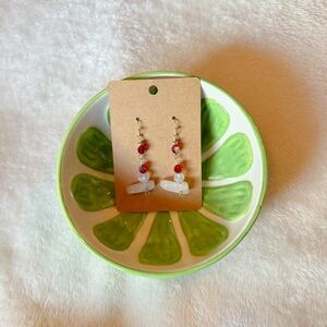 Red & White Beaded Earrings Handmade